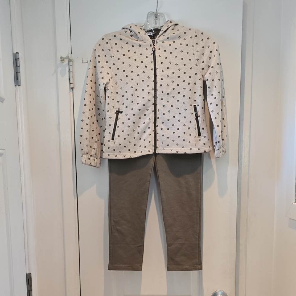 Mayoral Cream Polka Dot Jacket & Pant Set with Khaki Details